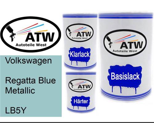 Volkswagen, Regatta Blue Metallic, LB5Y: 500ml Lackdose + 500ml Klarlack + 250ml Härter - Set, von ATW Autoteile West.